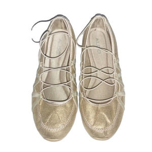 𝅺aldo GOLD LEATHER  CRISS CROSS BALLET FLATS